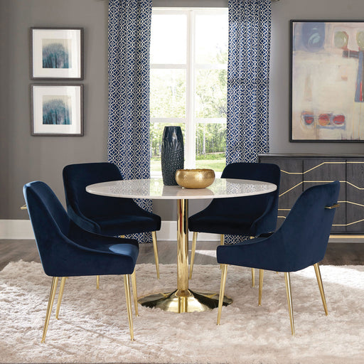 Kella 5-piece Round Marble Top Dining Set Blue and Gold image