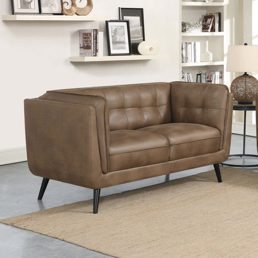 Thatcher Upholstered Button Tufted Loveseat Brown image