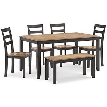 Gesthaven Dining Table with 4 Chairs and Bench (Set of 6)